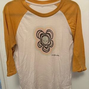 Mustard and White Graphic Raglan Tee